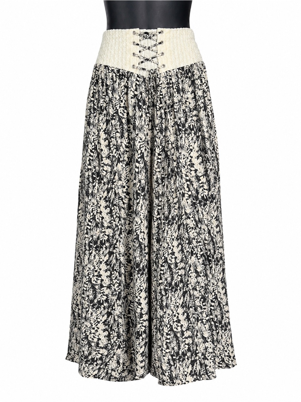 Hayden high corset-style smocked waistband lace-up wide-leg medium